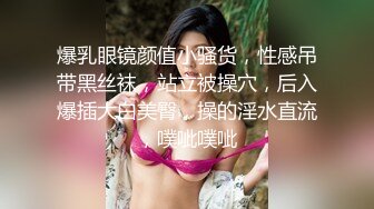 爆乳眼镜颜值小骚货，性感吊带黑丝袜，站立被操穴，后入爆插大白美臀，操的淫水直流，噗呲噗呲