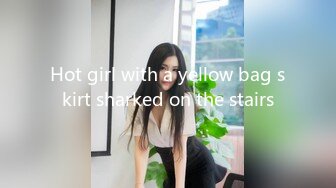 Hot girl with a yellow bag skirt sharked on the stairs